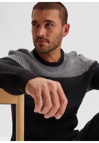 bonprix - Sweter z okrągłym dekoltem, w stylu colour-blocking. Kolor: czarny
