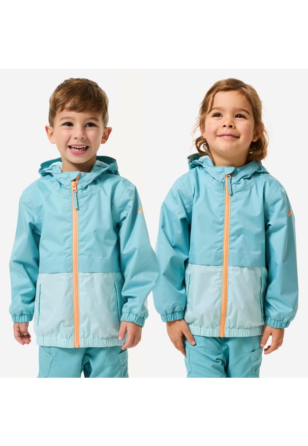 quechua - Kurtka turystyczna dla dzieci Quechua MH500 wodoodporna. Kolor: niebieski. Materiał: tkanina, materiał. Sezon: lato. Styl: sportowy. Sport: turystyka piesza