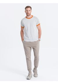 Ombre Clothing - T-shirt męski bawełniany z reglanem - szaro-biały V2 S1623 - XXL. Kolor: szary. Materiał: bawełna. Długość rękawa: raglanowy rękaw. Wzór: kolorowy, aplikacja. Styl: klasyczny #7