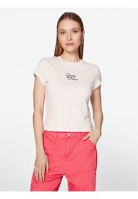 Tommy Jeans T-Shirt Essential Logo DW0DW15441 Różowy Regular Fit. Kolor: różowy. Materiał: bawełna