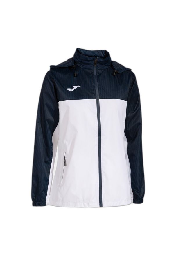Kurtka przeciwdeszczowa z kapturem dla kobiet Joma Montreal. Typ kołnierza: kaptur. Kolor: wielokolorowy, niebieski, biały. Materiał: materiał. Sport: tenis, piłka nożna