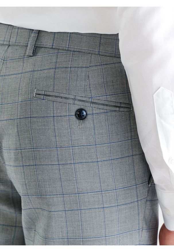 Pako Lorente - PAKO LORENTE – Szare spodnie garniturowe w niebieską kratę. Kolor: niebieski, szary, wielokolorowy. Materiał: poliester, wiskoza, elastan