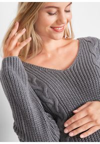Długi sweter ciążowy bonprix szary melanż. Kolekcja: moda ciążowa. Kolor: szary. Materiał: materiał, bawełna, akryl. Długość: długie. Wzór: melanż #6