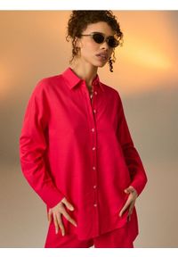 Sinsay - Koszula oversize z domieszką lnu - różowy. Kolor: różowy. Materiał: len