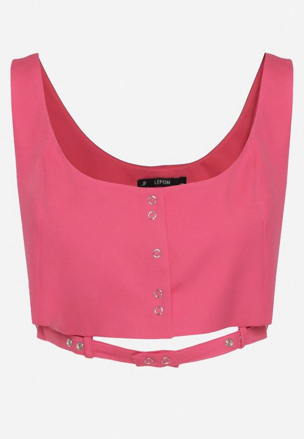 Born2be - Fuksjowy Top Zapinany na Napy z Ozdobnym Paskiem Tiamarose. Okazja: na co dzień. Kolor: różowy. Materiał: jeans. Sezon: lato. Styl: elegancki, wizytowy, casual