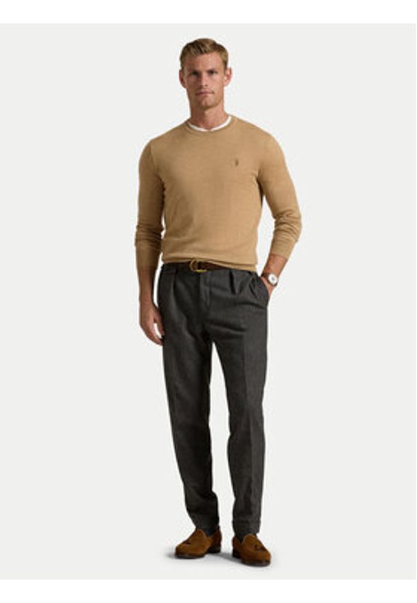 Polo Ralph Lauren Sweter 710946143009 Beżowy Slim Fit. Typ kołnierza: polo. Kolor: beżowy. Materiał: wełna