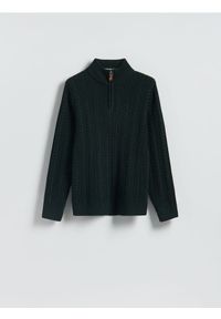 Reserved - Sweter z golfem - ciemnozielony. Typ kołnierza: golf. Kolor: zielony. Materiał: bawełna, dzianina #1