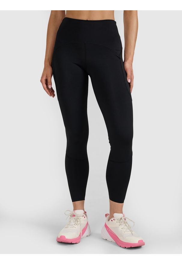 4f - 4F Legginsy treningowe szybkoschnące damskie - czarne L. Stan: podwyższony. Kolor: czarny. Materiał: włókno, syntetyk, materiał, elastan. Długość: długie. Sport: fitness