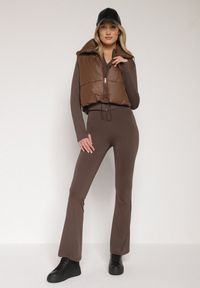 Born2be - Brązowe Elastyczne Spodnie z Gumką w Talii i Wysokim Stanem Brinamla. Stan: podwyższony. Kolor: brązowy. Długość: długie. Styl: elegancki #2