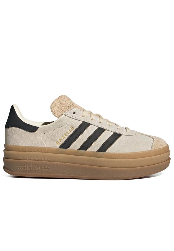 Adidas - Buty damskie adidas Originals Gazelle Bold JS3892 - beżowe. Okazja: na co dzień. Zapięcie: pasek. Kolor: beżowy. Materiał: zamsz, syntetyk, guma, skóra. Szerokość cholewki: normalna. Wzór: aplikacja, paski. Obcas: na platformie. Model: Adidas Gazelle
