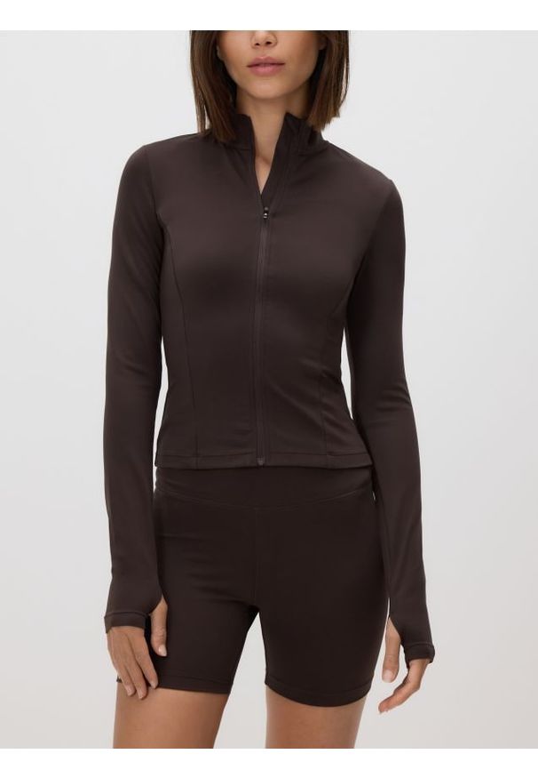 Reserved - Bluza z suwakiem - ciemnobrązowy. Kolor: brązowy. Materiał: dzianina