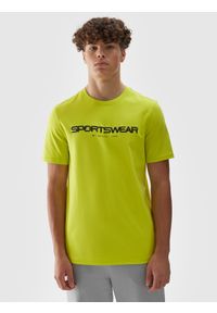 4f - 4F T-shirt regular z nadrukiem męski - zielony S. Okazja: na co dzień. Kolor: zielony. Materiał: bawełna, jersey, dzianina. Długość rękawa: krótki rękaw. Długość: krótkie. Wzór: nadruk. Styl: sportowy, klasyczny, casual