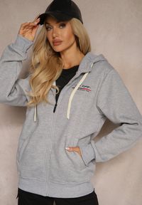 Renee - Szara Rozpinana Bluza z Dodatkiem Bawełny z Kapturem i Polarem Tadela. Okazja: na co dzień. Typ kołnierza: kaptur. Kolor: szary. Materiał: polar, bawełna. Styl: elegancki, casual