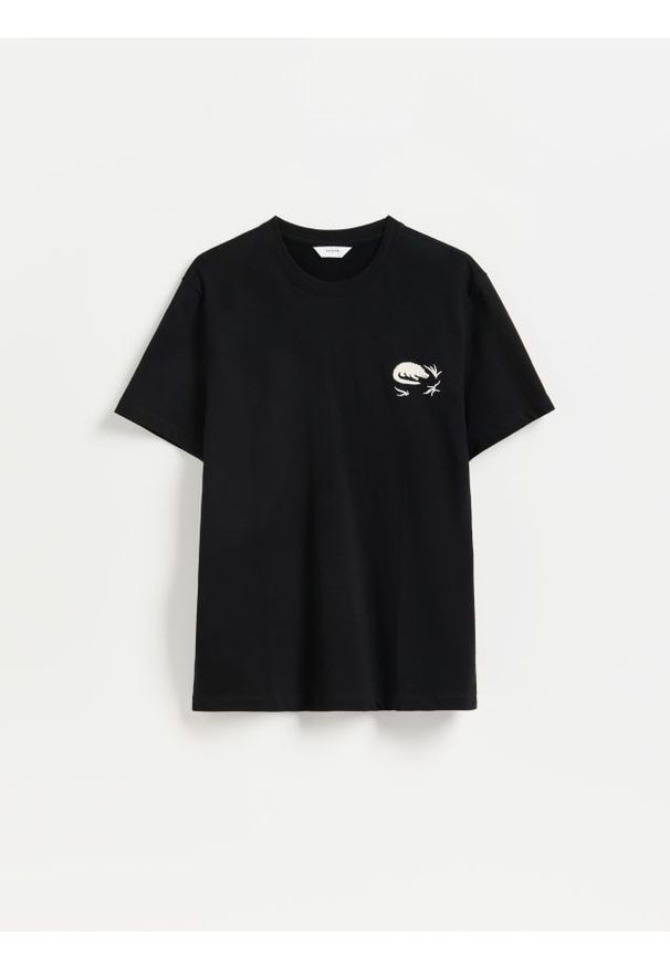 Reserved - T-shirt regular z nadrukiem na plecach - czarny. Kolor: czarny. Materiał: bawełna, dzianina. Wzór: nadruk