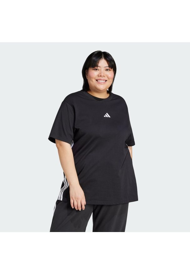 Adidas - Koszulka Essentials 3-Stripes Cotton (Plus Size). Kolekcja: plus size. Kolor: biały, czarny, wielokolorowy. Materiał: bawełna