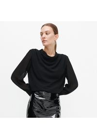 Reserved - Elegancka bluzka z marszczeniami - Czarny. Kolor: czarny. Styl: elegancki #1