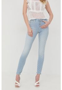 Guess spodnie damskie dopasowane medium waist. Kolor: niebieski. Materiał: tkanina #1