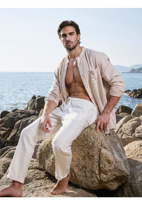 Sinsay - Spodnie chino jogger - kremowy. Kolor: kremowy