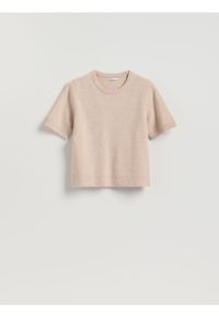 Reserved - Wełniany sweter - beżowy. Kolor: beżowy. Materiał: wełna
