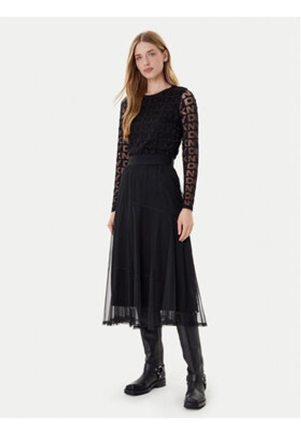 DKNY Spódnica midi P5GG7CMD Czarny Regular Fit. Kolor: czarny. Materiał: syntetyk