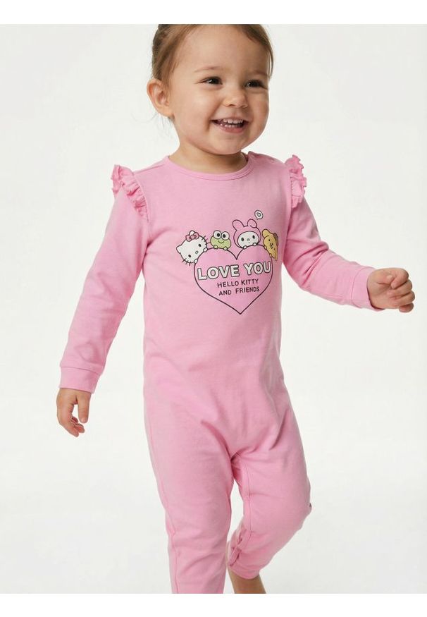 Sinsay - Bawełniany pajacyk z nadrukiem Hello Kitty - begonia. Materiał: bawełna. Wzór: motyw z bajki, nadruk