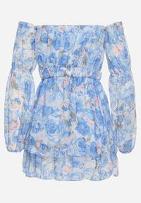 Born2be - Jasnoniebieska Wiskozowa Sukienka Hiszpanka z Falbanami i Paskiem w Kwiaty Virmoi. Okazja: na spacer, na co dzień. Typ kołnierza: dekolt hiszpanka. Kolor: niebieski. Materiał: wiskoza. Wzór: kwiaty. Typ sukienki: proste. Styl: casual #7