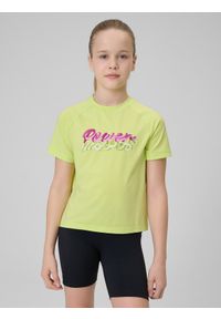 4f - 4F Koszulka sportowa szybkoschnąca dziewczęca - zielona 122/128 (6-8 lat). Kolor: zielony. Materiał: materiał. Sezon: lato. Styl: sportowy #1