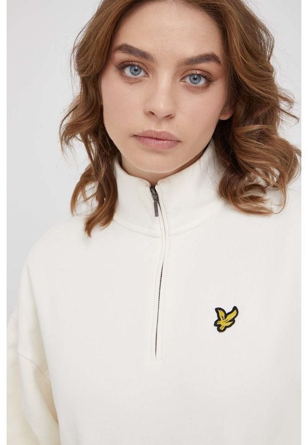 Lyle & Scott bluza bawełniana damska kolor beżowy gładka. Okazja: na co dzień. Kolor: beżowy. Materiał: bawełna. Wzór: gładki. Styl: casual