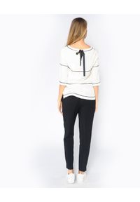 CRISTINAEFFE MILANO - Bluzka z czarnymi przeszyciami. Okazja: na co dzień. Kolor: biały. Materiał: wiskoza. Wzór: ażurowy. Styl: casual #6