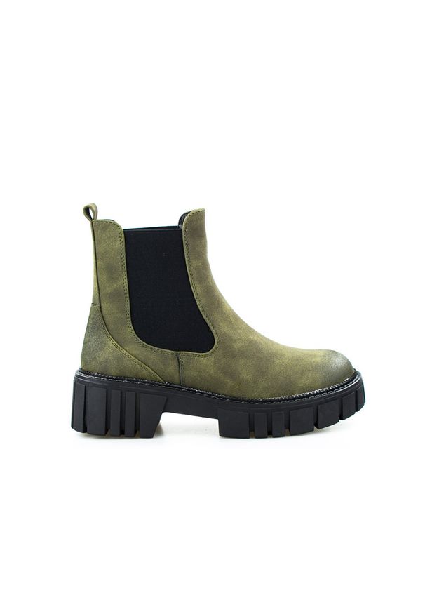 Inna - Botki sztyblety na platformie wsuwane zielone khaki Sergio Leone. Zapięcie: bez zapięcia. Kolor: brązowy, wielokolorowy, zielony. Materiał: futro. Obcas: na platformie. Styl: elegancki. Wysokość obcasa: niski