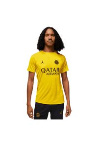 Nike - Męska Koszulka Z Krótkim Rękawem Academy Pro Paris Saint Germain FC. Kolor: żółty. Długość rękawa: krótki rękaw. Długość: krótkie. Sport: turystyka piesza