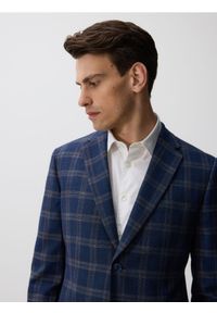 Reserved - Marynarka slim fit w kratę - granatowy. Kolor: niebieski. Materiał: wiskoza, tkanina
