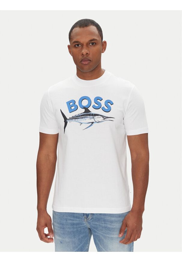 BOSS T-Shirt Bossfish 50539196 Écru Regular Fit. Kolor: kremowy. Materiał: bawełna