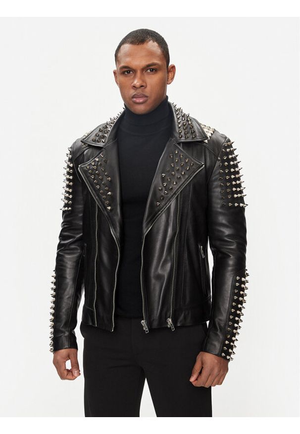 Serge Pariente Kurtka skórzana Studer Czarny Slim Fit. Kolor: czarny. Materiał: skóra