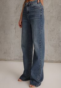 Renee - Niebieskie Jeansy Wide Leg High Waist z Bawełną i Dodatkiem Wiskozy Phrixanise. Stan: podwyższony. Kolekcja: plus size. Kolor: niebieski #4