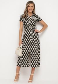 Born2be - Czarno-Beżowa Koszulowa Sukienka z Kołnierzem i Materiałowym Paskiem w Talii Vranea. Okazja: na co dzień. Typ kołnierza: dekolt w kształcie V. Kolor: czarny. Materiał: materiał. Typ sukienki: koszulowe. Styl: casual, elegancki, sportowy #3