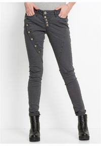 bonprix - Spodnie twillowe z elastycznego materiału z bawełną. Kolor: szary. Materiał: bawełna, materiał. Długość: długie #1