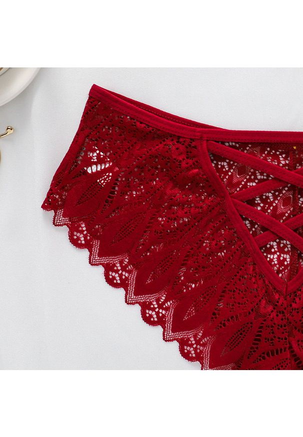 Intica - Majtki koronkowe ze strapsami eleganckie Herlaug. Kolor: niebieski. Materiał: koronka. Wzór: koronka