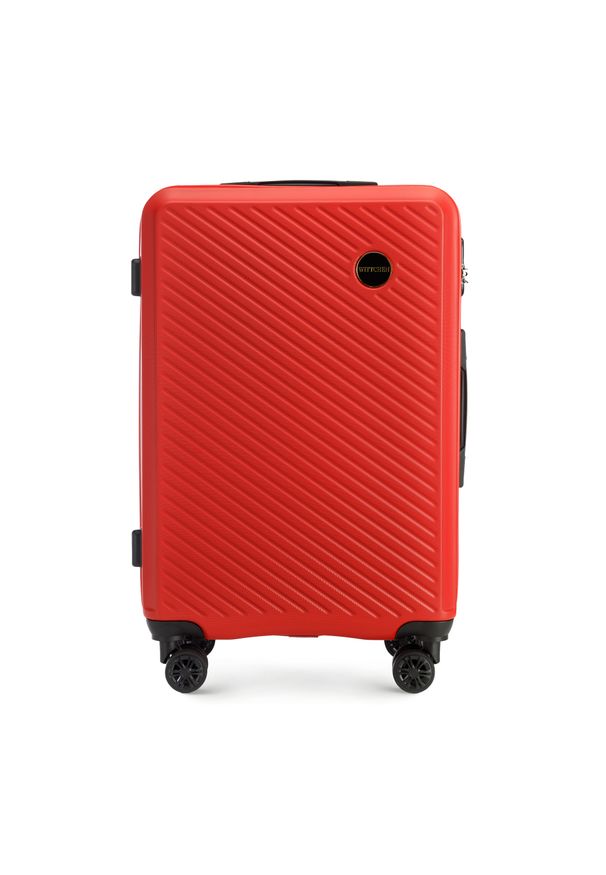 Wittchen - Średnia walizka z ABS-u w ukośne paski czerwona. Kolor: czerwony. Materiał: guma. Wzór: paski. Styl: elegancki