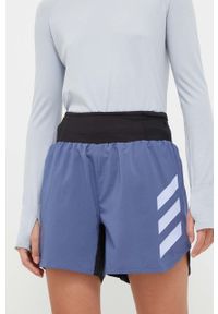 adidas TERREX szorty sportowe Agravic damskie kolor niebieski z nadrukiem high waist. Stan: podwyższony. Kolor: niebieski. Materiał: tkanina, skóra, materiał. Wzór: nadruk. Styl: sportowy #1