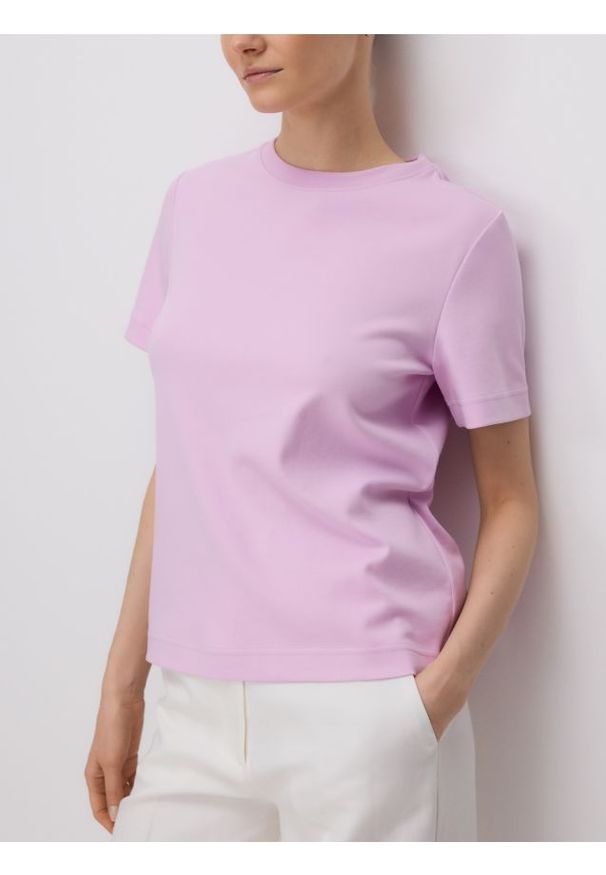 Reserved - T-shirt regular z merceryzowanej bawełny - lawendowy. Kolor: fioletowy. Materiał: bawełna