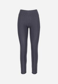 Born2be - Ciemnoszare Legginsy Sportowe z Elastyczną Gumką i Tłoczonym Wzorem Ardisa. Okazja: na co dzień. Kolor: szary. Styl: sportowy #4