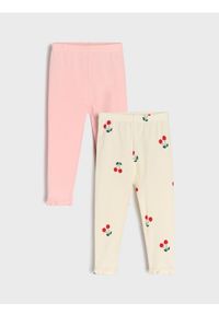 Sinsay - Bawełniane legginsy 2 pack - kremowy. Kolor: kremowy. Materiał: bawełna