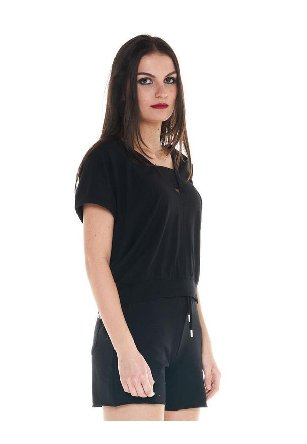 LEONE 1947 APPAREL - Damski T-shirt Cristal Shine o niskim kroju. Kolor: czarny. Materiał: tkanina. Sport: fitness