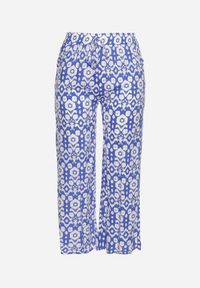 Born2be - Niebiesko-Białe Szerokie Spodnie w Etno Wzór z Wiskozy z Gumką w Talii Xinaria. Kolor: niebieski. Materiał: wiskoza. Wzór: aplikacja. Styl: etno #3