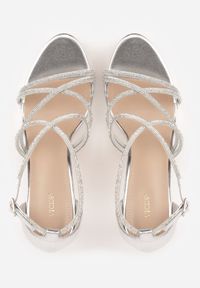 Born2be - Srebrne Sandały na Szpilce VICES Ozdobione Cyrkoniami Orinia. Zapięcie: pasek. Kolor: srebrny. Wzór: aplikacja. Obcas: na szpilce. Styl: elegancki #3