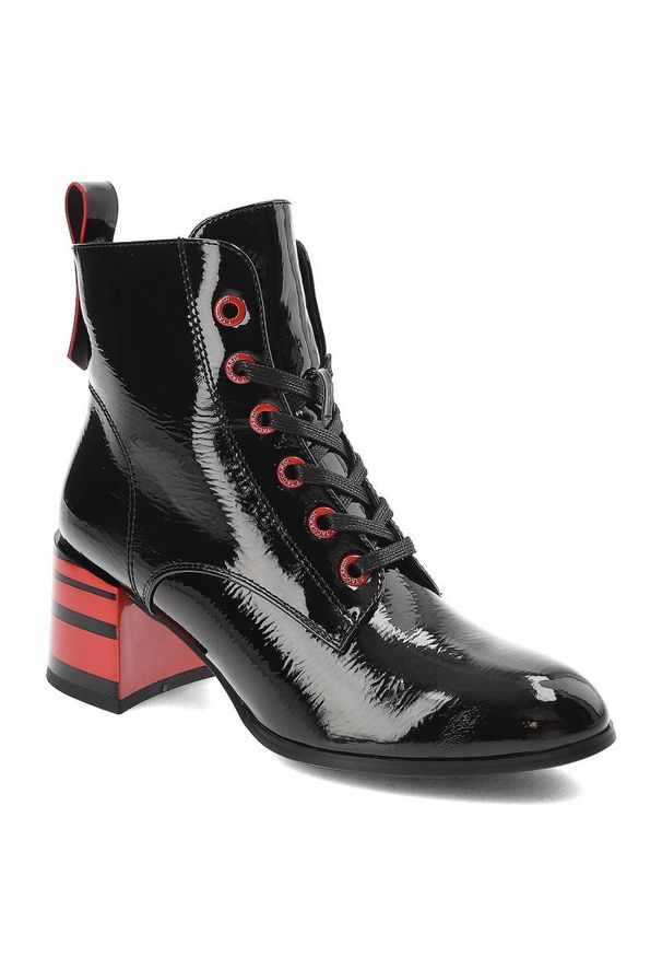 Czarne Botki S.Barski Eleganckie Buty Na Obcasie. Okazja: na co dzień. Zapięcie: pasek. Kolor: czarny. Materiał: lakier, skóra ekologiczna. Wzór: paski. Obcas: na obcasie. Styl: elegancki. Wysokość obcasa: średni