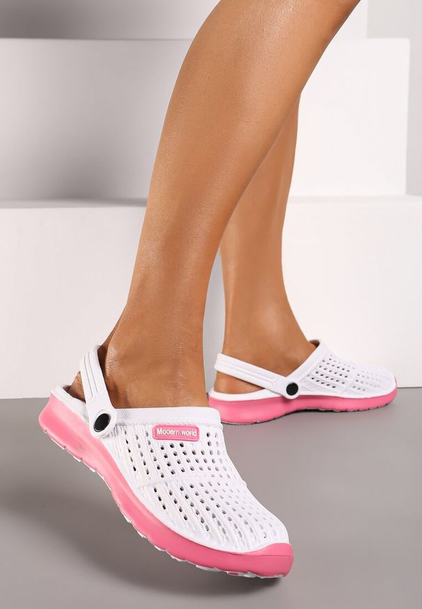 Renee - Biało-Różowe Klapki Piankowe z Wycięciami i Paskiem na Piętę Rissamae. Okazja: na co dzień. Kolor: biały. Styl: casual