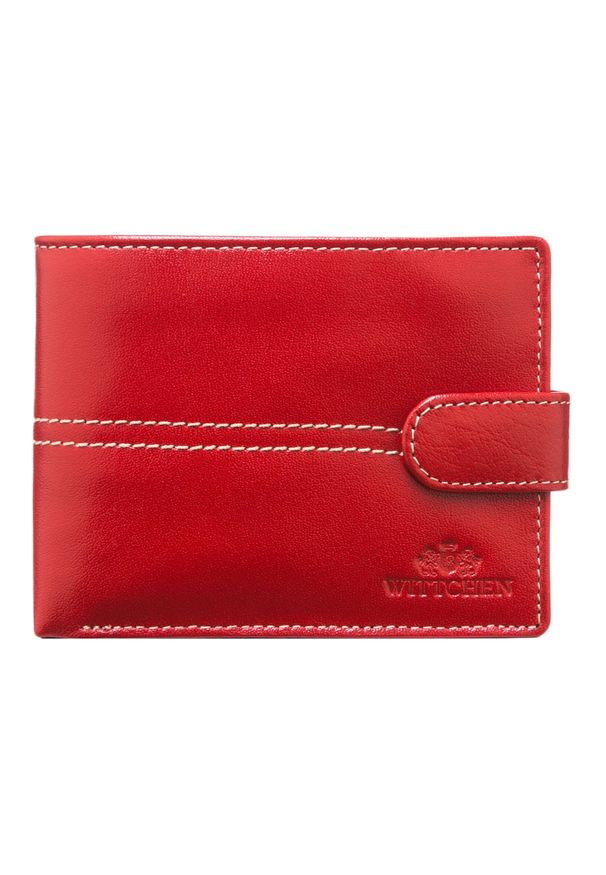 Wittchen - Skórzany portfel średni czerwony. Kolor: czerwony. Materiał: skóra. Wzór: aplikacja