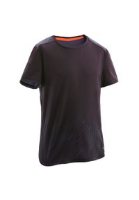 DOMYOS - Koszulka z krótkim rękawem dla dzieci Domyos S500. Kolor: czarny. Materiał: materiał, poliester, elastan. Długość rękawa: krótki rękaw. Długość: krótkie. Wzór: nadruk #1